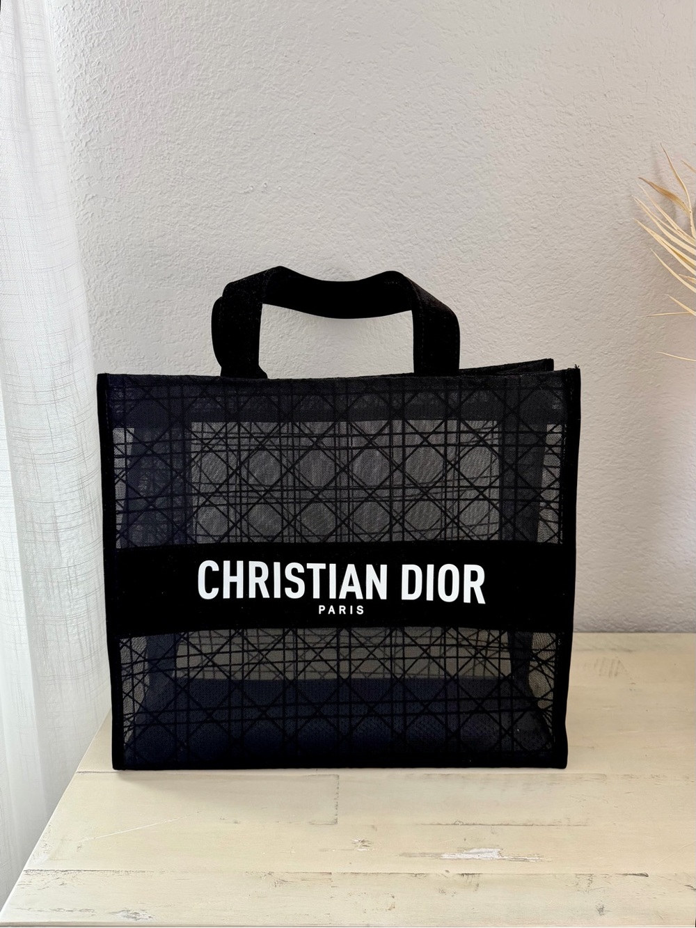 Dior Black Mesh cosmetic Christian Dior Tote Bag